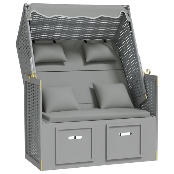 vidaXL Strandkorb com almofad&otilde;es vime PE e madeira maci&ccedil;a cinzento