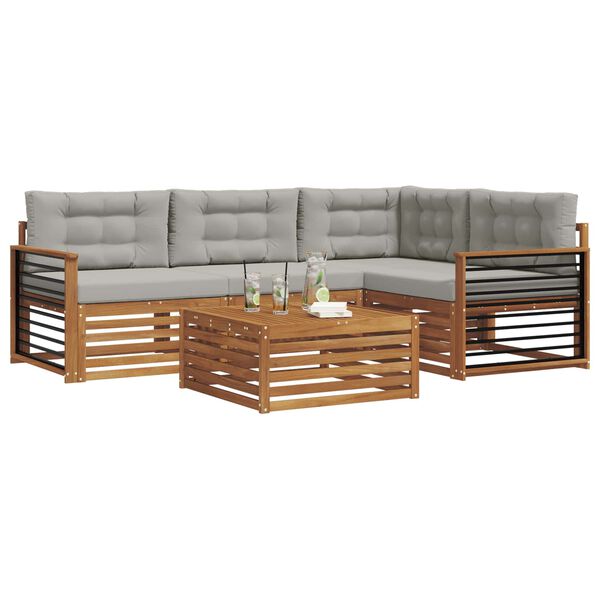 vidaXL Conjunto de Sof&aacute;s para Exterior 5 pcs Cinza Natural e Claro