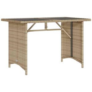 vidaXL Mesa de jardim com tampo de vidro 110x68x70 cm vime PE bege