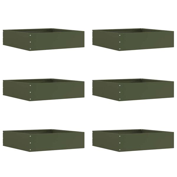 vidaXL Acabamento para Gramado 6 pcs Verde Oliva 50 x 50 x 13 cm A&ccedil;o