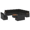 vidaXL 14 pcs conjunto de sof&aacute;s p/ jardim c/ almofad&otilde;es vime PE preto