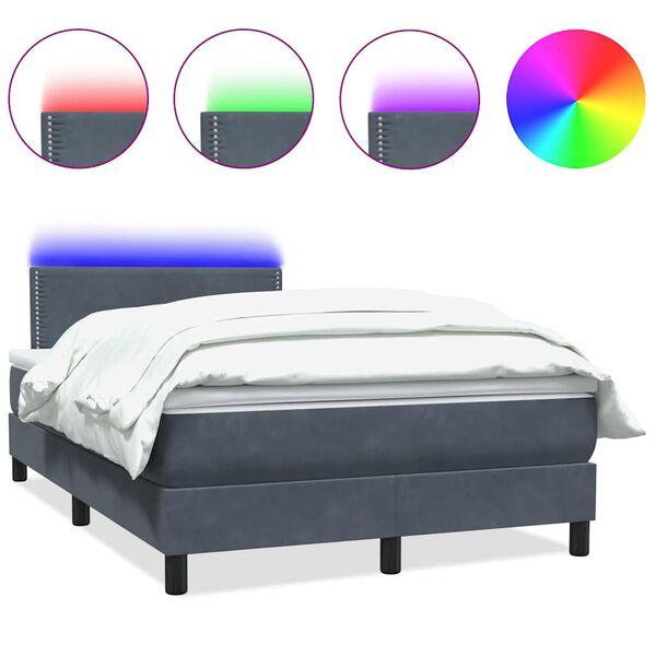 vidaXL Cama box spring c/ colch&atilde;o e LED 120x210 cm veludo cinzento-escuro