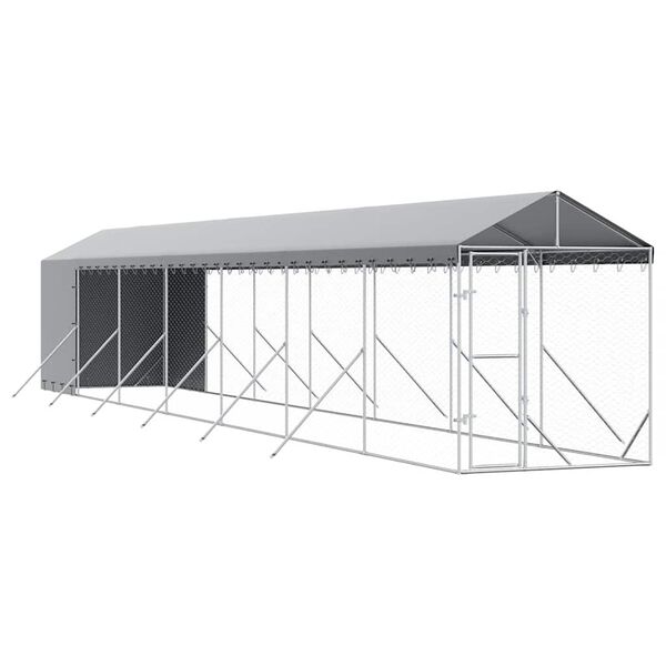 vidaXL Canil de exterior com teto 2x14x2,5 m a&ccedil;o galvanizado prateado