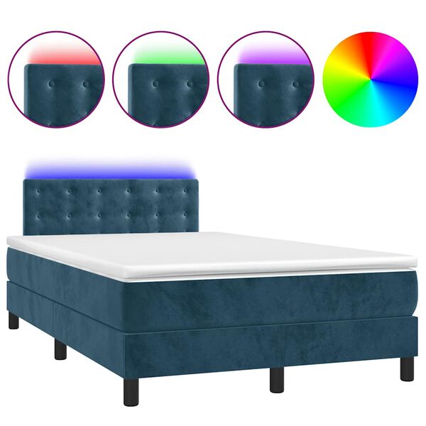 vidaXL Cama box spring c/ colch&atilde;o/LED 120x200 cm veludo azul-escuro