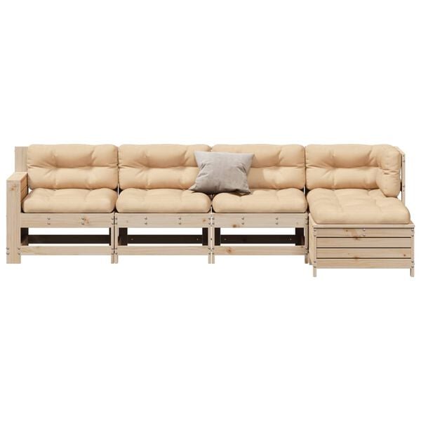 vidaXL 5 pcs conjunto lounge de jardim c/ almofad&otilde;es pinho maci&ccedil;o
