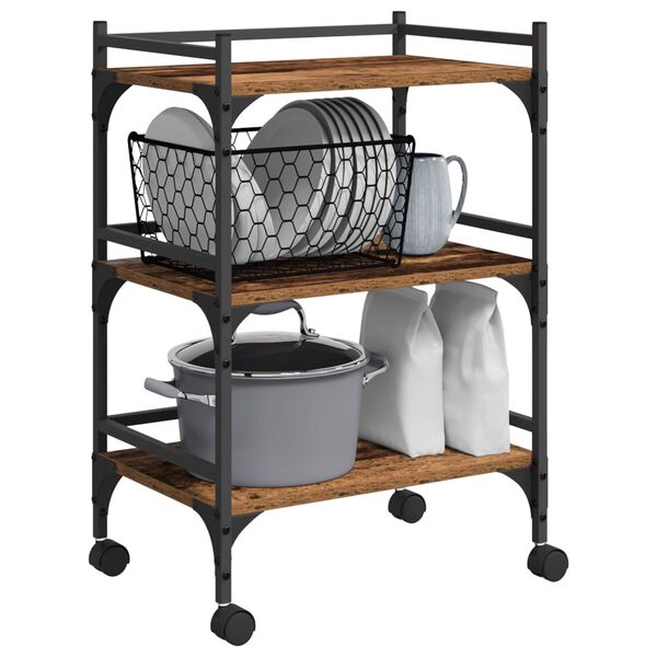 vidaXL Carrinho de Cozinha Madeira Antiga 50 x 35 x 75,5 cm