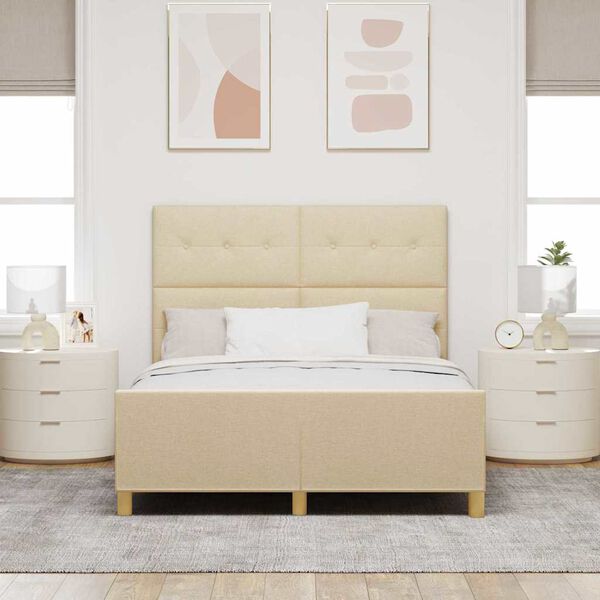 vidaXL Estrutura da Cama com cabeceira Creme 140 x 190 cm tecido