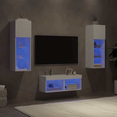 vidaXL 4 pcs móveis de parede para TV com luzes LED branco