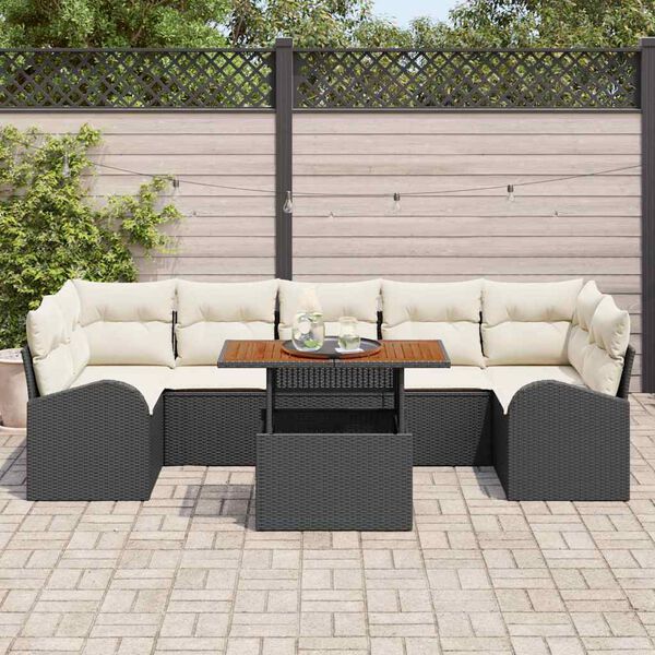 vidaXL Conjunto de Sof&aacute; de Jardim com almofada 8 pcs Preto e creme