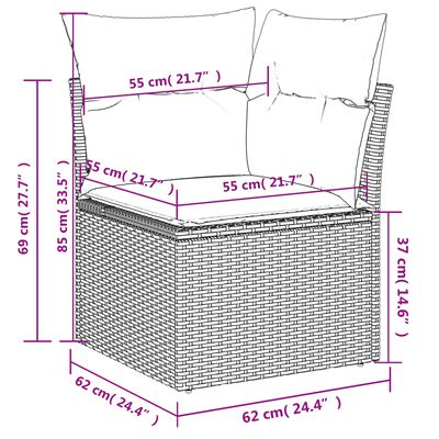 vidaXL 3 pcs conjunto de sofás p/ jardim com almofadões vime PE bege