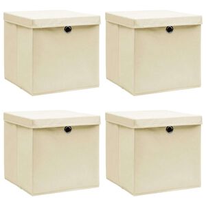 vidaXL Caixas de arruma&ccedil;&atilde;o com tampa 4 pcs 32x32x32 cm tecido creme