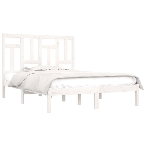 vidaXL Cama sem colch&atilde;o 135x190 cm madeira de pinho maci&ccedil;a branco