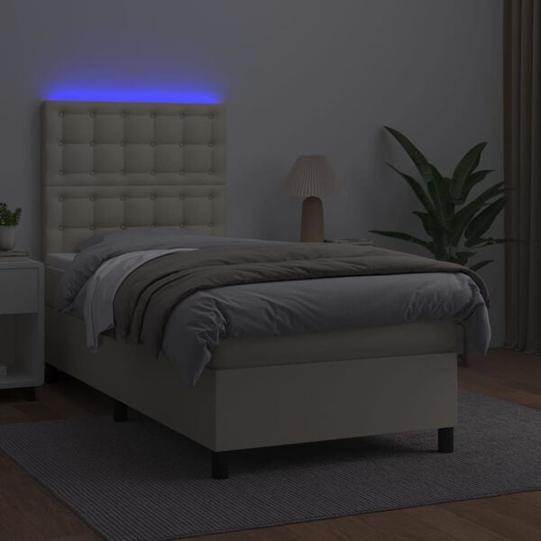 vidaXL Cama box spring c/ colch&atilde;o/LED 80x200 cm couro artificial creme