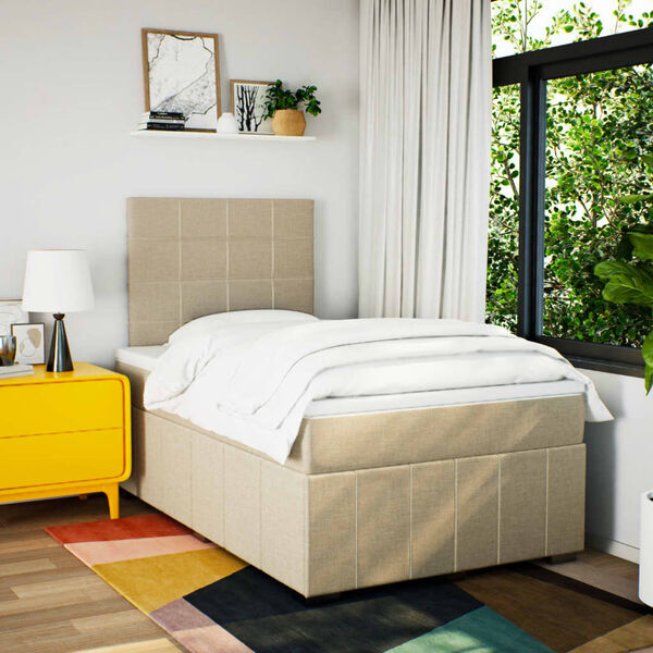 vidaXL Cama boxspring com colch&atilde;o 120x190 cm tecido cor creme