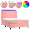 vidaXL Cama box spring c/ colch&atilde;o/LED 140x190 cm veludo rosa