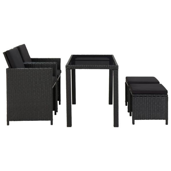 vidaXL 5 pcs conjunto jantar exterior com almofad&otilde;es vime PE preto