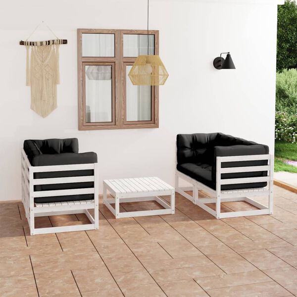 vidaXL 5 pcs conjunto lounge de jardim c/ almofadões pinho maciço
