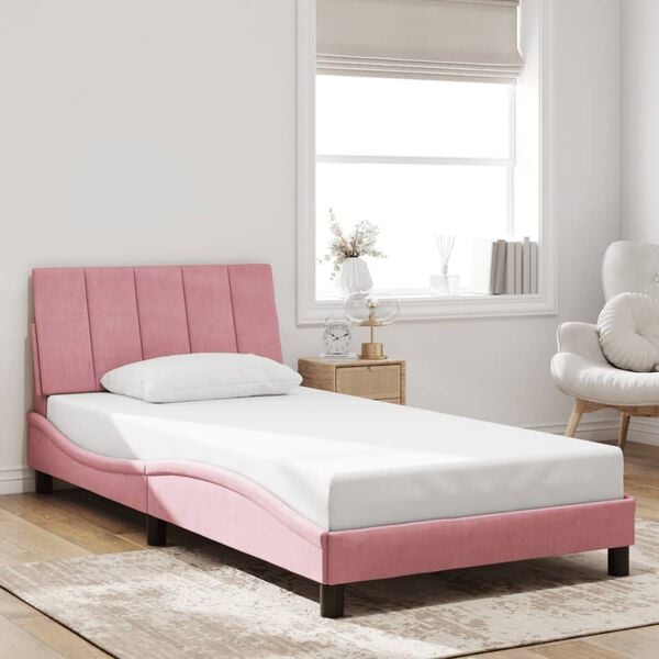 vidaXL Estrutura de cama com LED sem colchão Hanko 100x200 cm veludo rosa