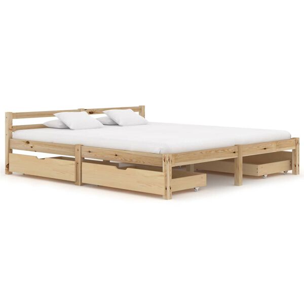 vidaXL Estrutura de cama com 4 gavetas 160x200 cm pinho maci&ccedil;o