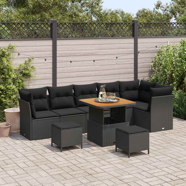 vidaXL Conjunto de Sof&aacute; de Jardim 9 pcs Preto vime PE