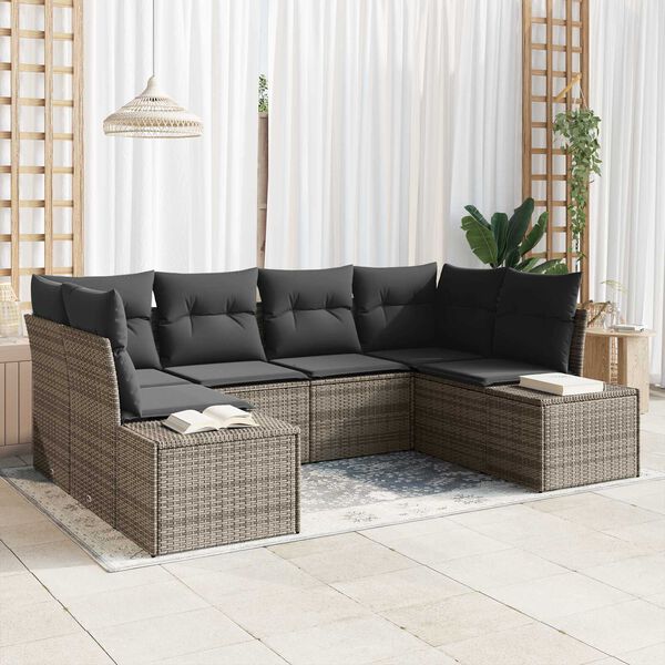 vidaXL Conjunto de Sof&aacute; de Jardim 6 pcs Cinzeto Rattan Sint&eacute;tico
