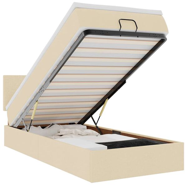 vidaXL Cama Otomana com colch&atilde;o & LEDs 90x200 cm tecido creme