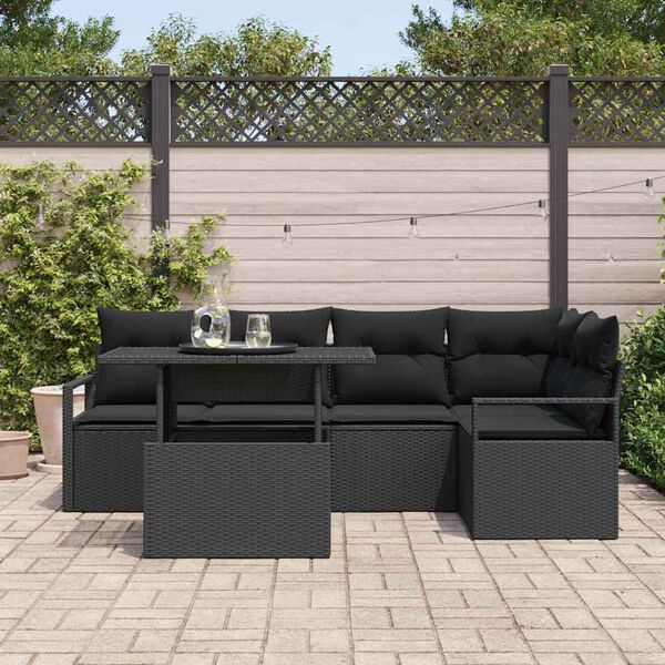vidaXL Conjunto de Sof&aacute; de Jardim 6 pcs Preto Rattan Sint&eacute;tico