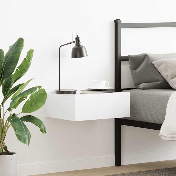 vidaXL Mesa de cabeceira suspensa derivados madeira branco brilhante