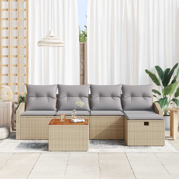 vidaXL Conjunto de Sof&aacute; de Jardim 6 pcs Bege Rattan Sint&eacute;tico