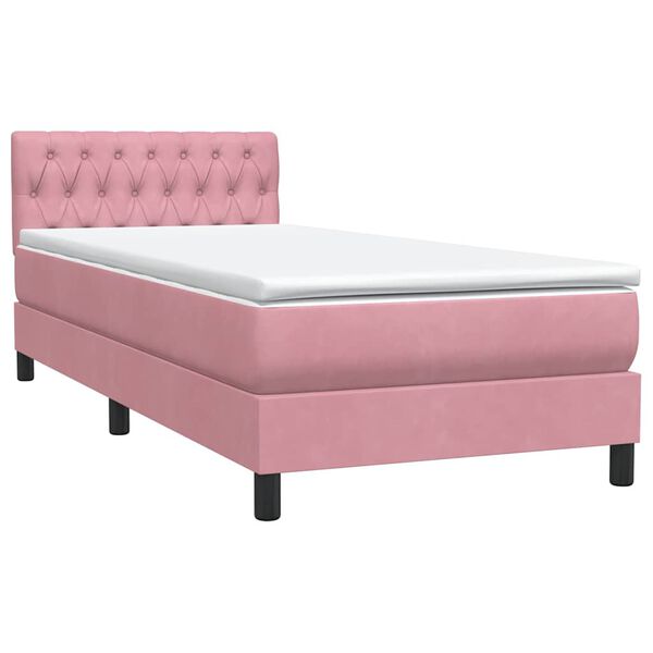 vidaXL Cama com molas/colch&atilde;o rosa 90x220 cm veludo