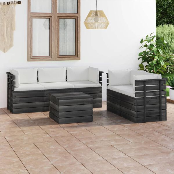 vidaXL 6 pcs conjunto lounge de paletes com almofad&otilde;es pinho maci&ccedil;o