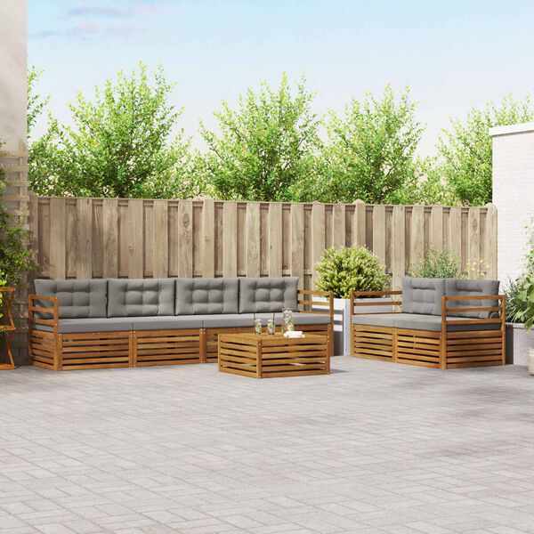 vidaXL Conjunto de Sof&aacute;s para Exterior 7 pcs Cinza Natural e Claro