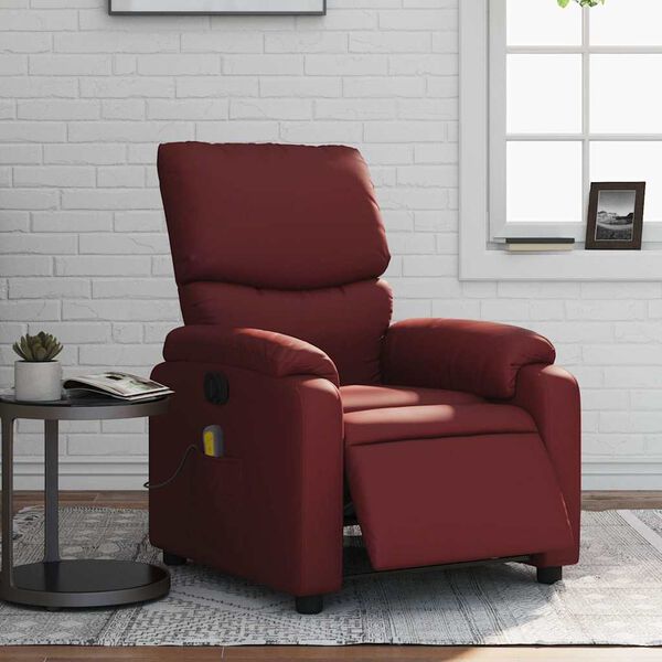 vidaXL Poltrona massagens reclin. el&eacute;trica couro artif. vermelho-tinto