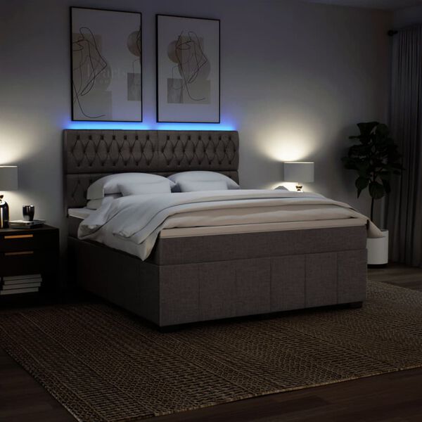 vidaXL Cama com molas/colch&atilde;o 180x200 cm tecido castanho-acinzentado