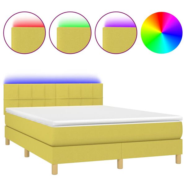 vidaXL Cama box spring c/ colch&atilde;o e LED 140x200 cm tecido verde