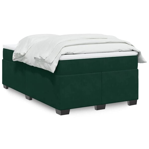 vidaXL Cama boxspring com colch&atilde;o 120x190 cm veludo verde-escuro