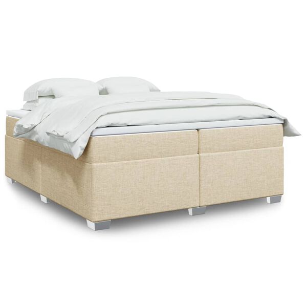 vidaXL Cama com molas/colch&atilde;o 200x200 cm tecido cor creme