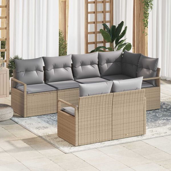 vidaXL Conjunto de Sof&aacute; de Jardim 7 pcs Bege e Cinza Claro vime PE
