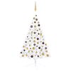 vidaXL Meia &aacute;rvore Natal artificial pr&eacute;-iluminada c/ bolas branco