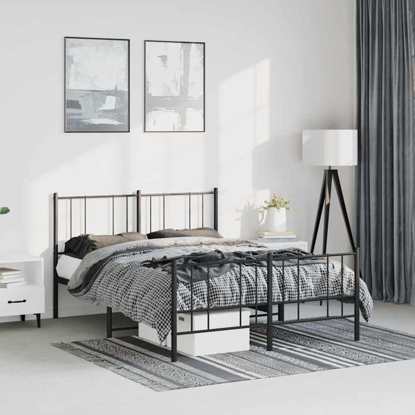 vidaXL Estrutura de cama com cabeceira e p&eacute;s 135x190 cm metal preto