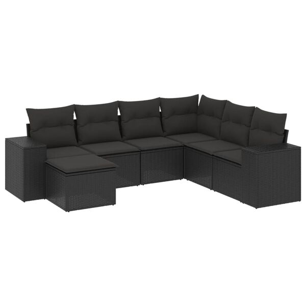 vidaXL 7 pcs conjunto de sof&aacute;s p/ jardim c/ almofad&otilde;es vime PE preto