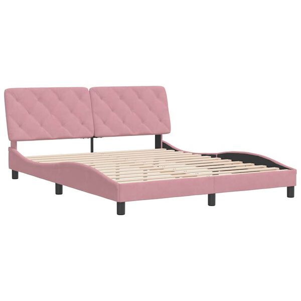 vidaXL Estrutura de cama sem colch&atilde;o 160x200 cm veludo rosa
