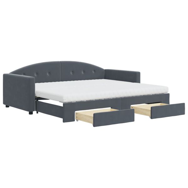 vidaXL Sofá-cama c/ gavetão e gavetas 90x200 cm veludo cinzento-escuro