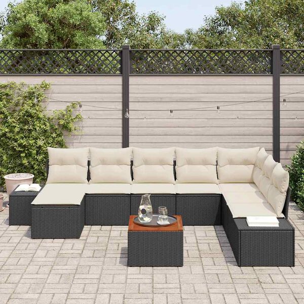 vidaXL Conjunto de Sof&aacute; de Jardim com almofada 9 pcs Preto vime PE