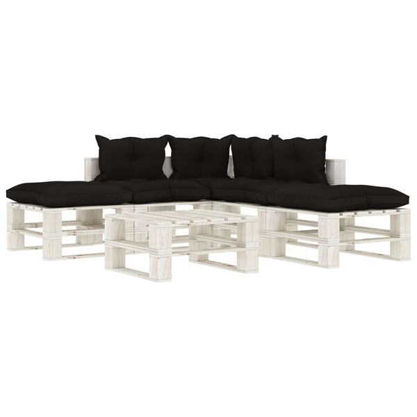 vidaXL Conj. lounge de jardim em paletes 6 pcs com almofad&otilde;es pretos
