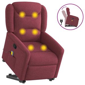 vidaXL Poltrona de massagens reclin. elevat&oacute;ria tecido vermelho tinto