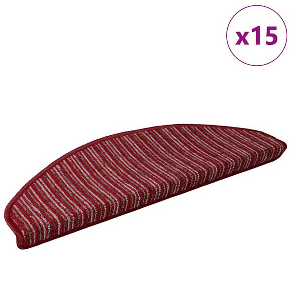 vidaXL Tapetes Adesivos para Escadas 15 pcs Vermelho 65 x 21 x 4 cm