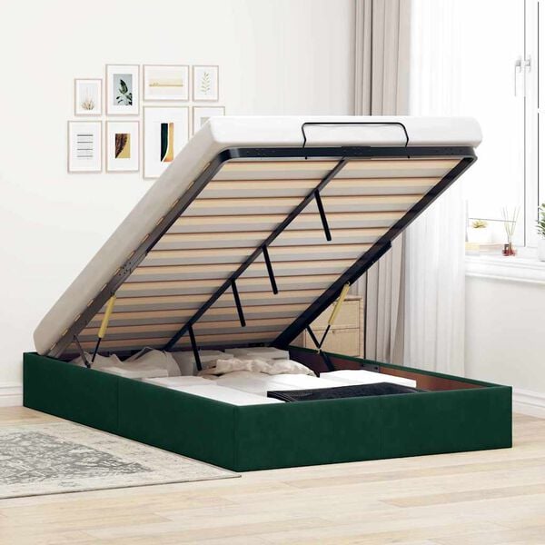vidaXL Otomano Bed Frame No Colch&atilde;o Verde Escuro 120x200 cm Veludo