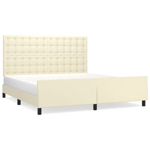 vidaXL Estrutura de cama c/ cabeceira couro artificial 160x200cm creme