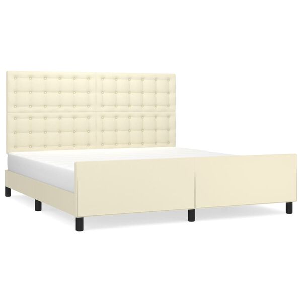 vidaXL Estrutura de cama c/ cabeceira couro artificial 160x200cm creme